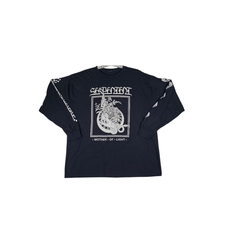Serpentent "Mother of Light" Long Sleeve T-Shirt Med Black White Gildan, Men's